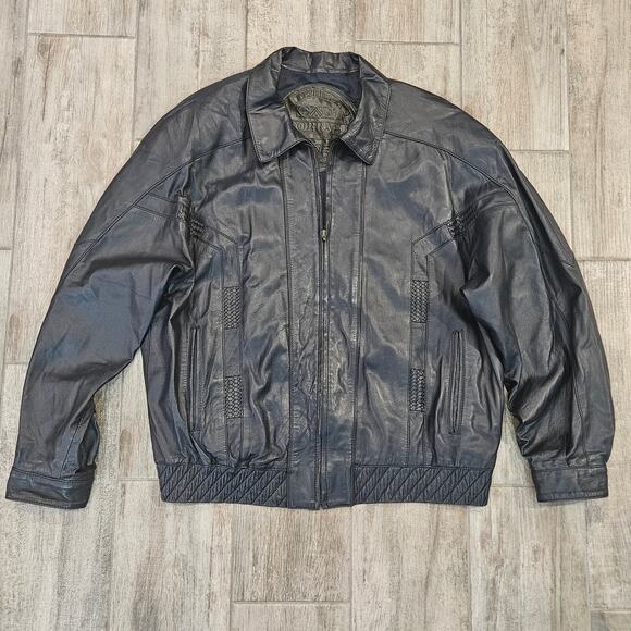 Vintage Torras Leather Jacket Mens Size XL Black Zip Front Bomber Spain Retro - Picture 1 of 15